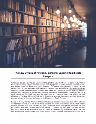 The Law Offices of Patrick L. Cordero- Leading Real Estate Lawyers