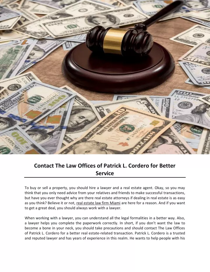 contact the law offices of patrick l cordero