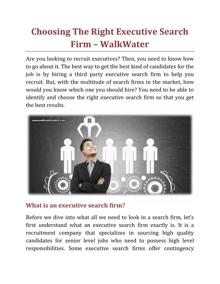 choosing the right executive search firm walkwater