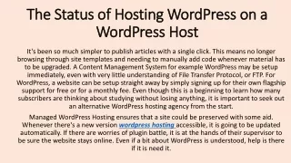 the status of hosting wordpress on a wordpress host