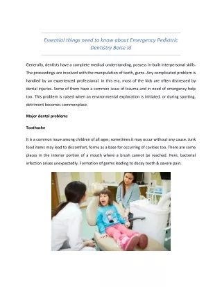 Essential things need to know about Emergency Pediatric Dentistry Boise Id