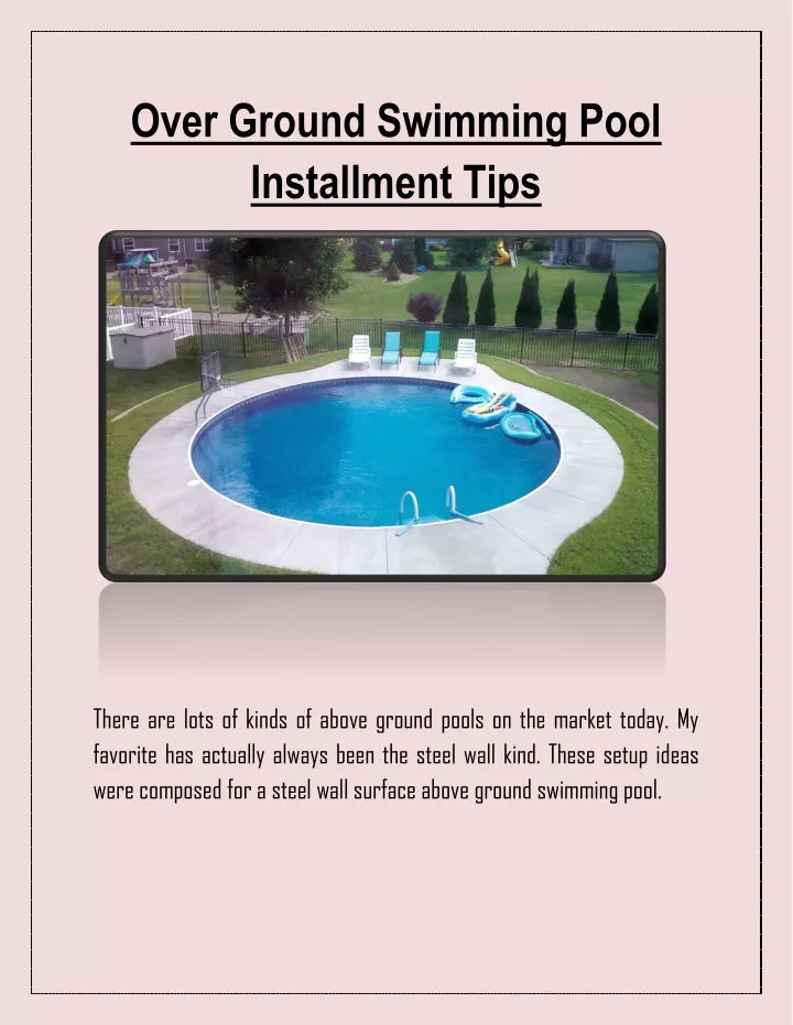 over ground swimming pool installment tips