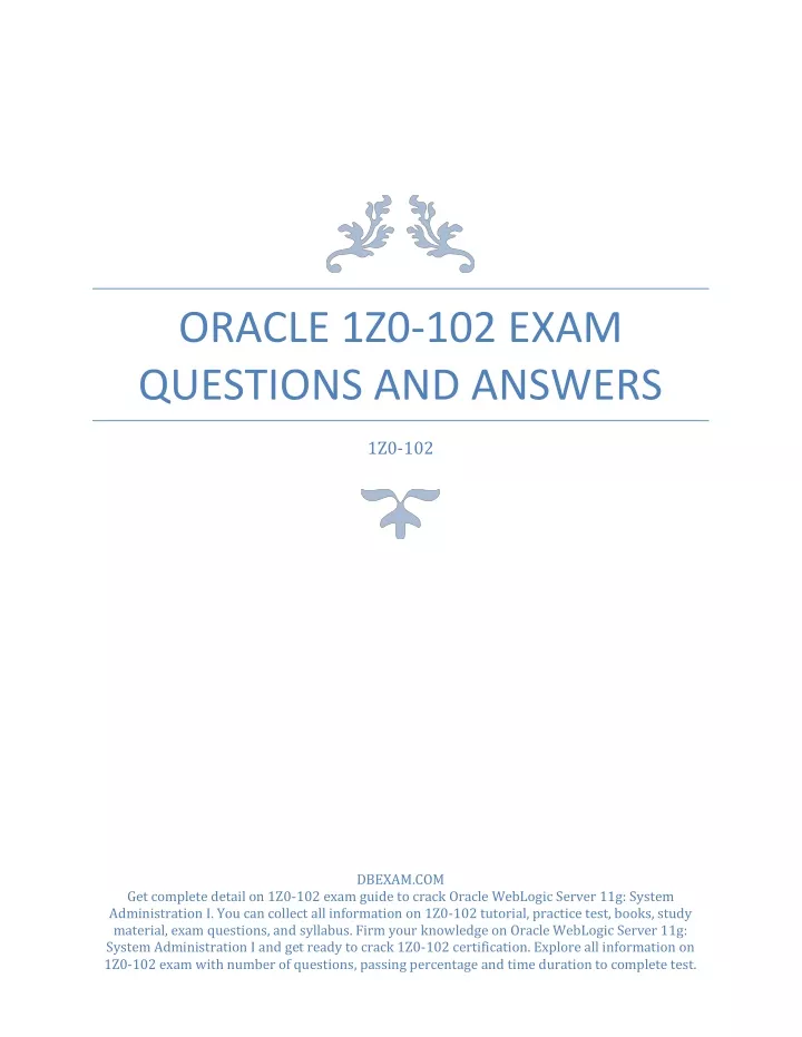 oracle 1z0 102 exam questions and answers
