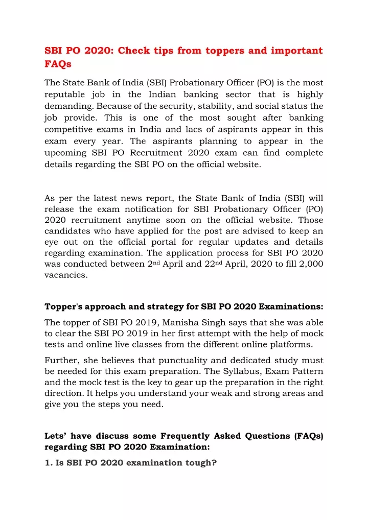 sbi po 2020 check tips from toppers and important