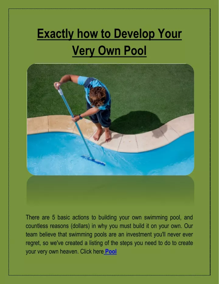 exactly how to develop your very own pool