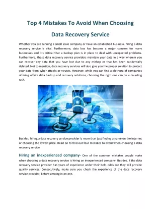 Top 4 Mistakes To Avoid When Choosing Data Recovery Service
