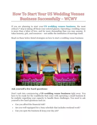 How To Start Your US Wedding Venues Business Successfully - WCWV
