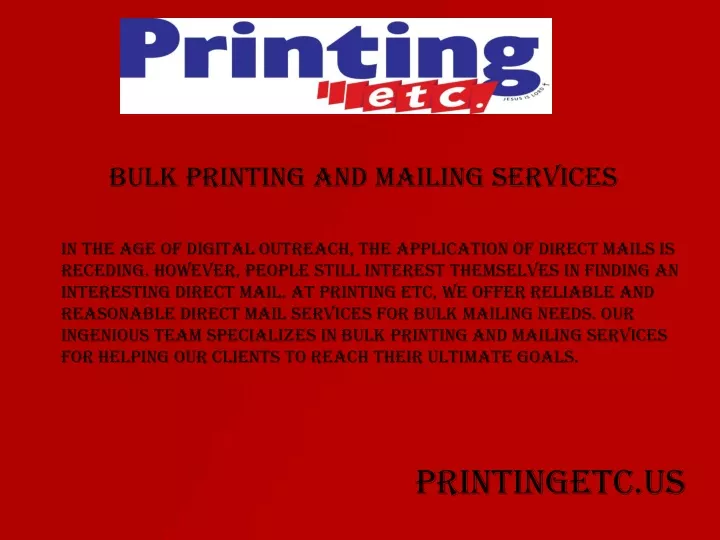 bulk printing and mailing services