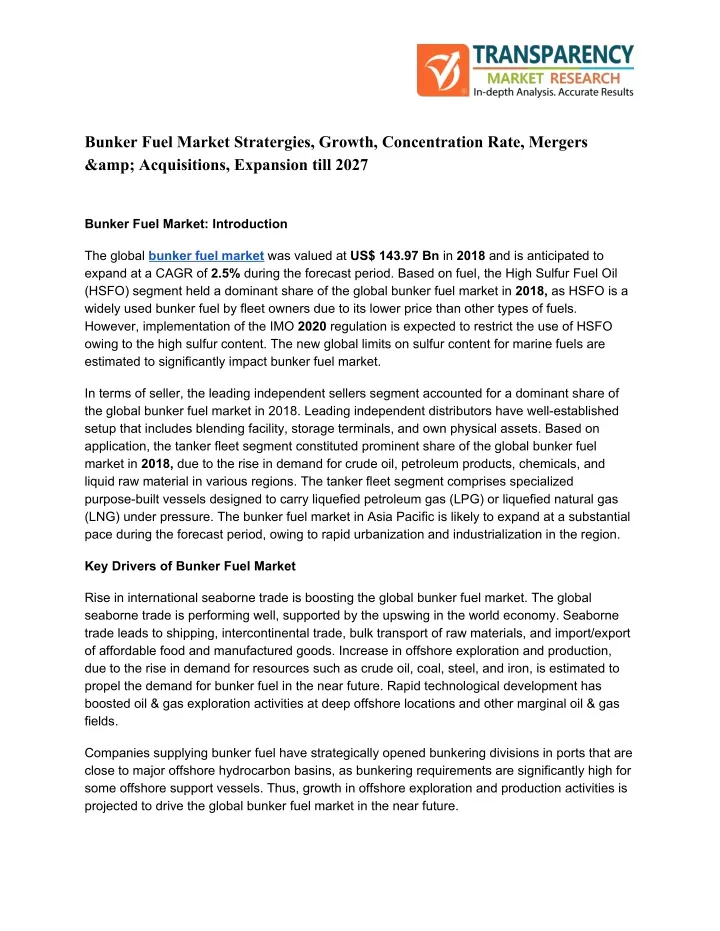 bunker fuel market stratergies growth