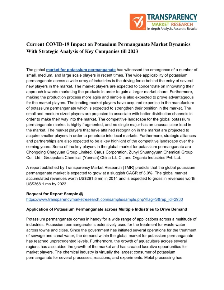 current covid 19 impact on potassium permanganate