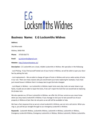 E.G Locksmiths Widnes