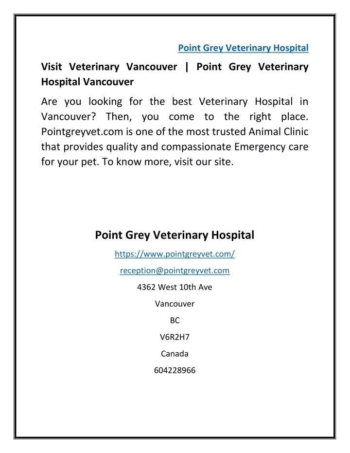 point grey veterinary hospital