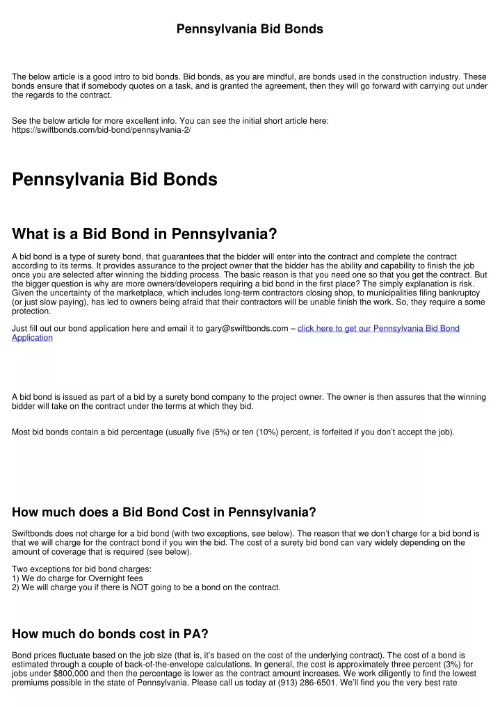 pennsylvania bid bonds