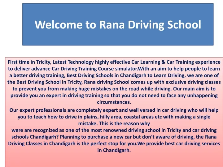 welcome to rana driving school