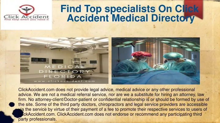 find top specialists on click accident medical directory
