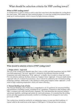 What should be selection criteria for FRP cooling tower?