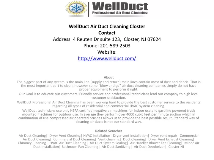 wellduct air duct cleaning closter contact