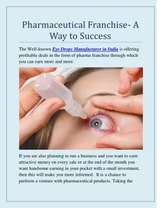 Pharmaceutical Franchise - A way to Success