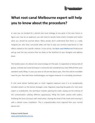 What root canal Melbourne expert will help you to know about the procedure?