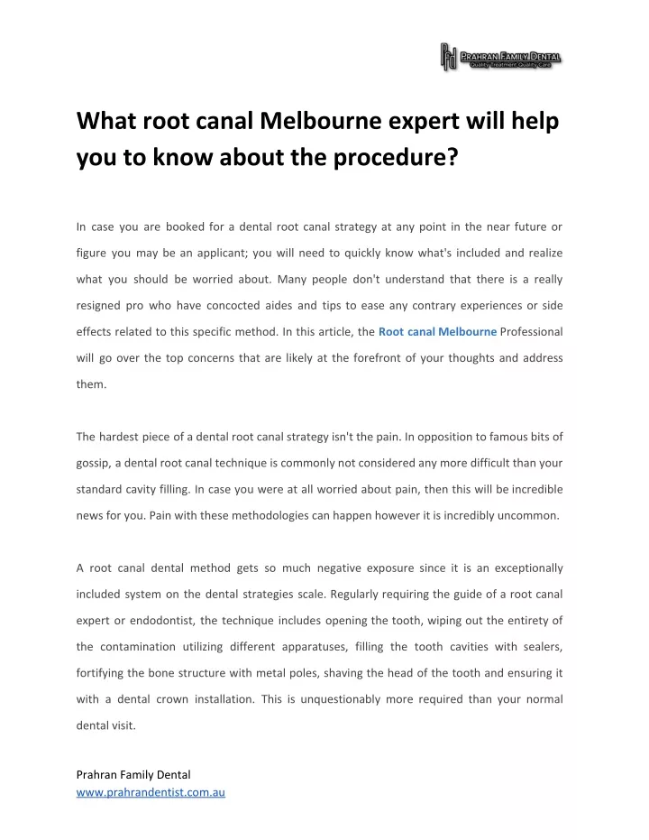 what root canal melbourne expert will help