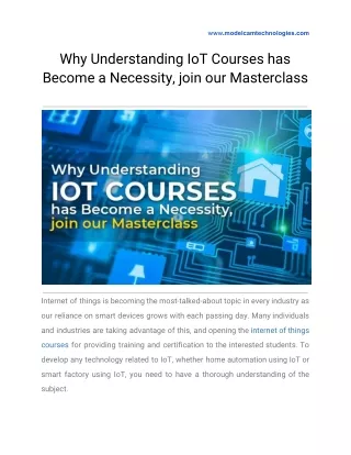 Why Understanding IoT Courses has Become a Necessity, join our Masterclass