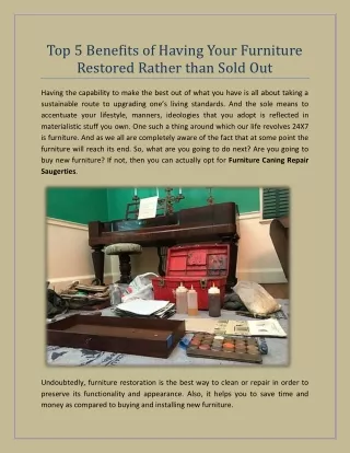 Top 5 Benefits of Having Your Furniture Restored Rather than Sold Out