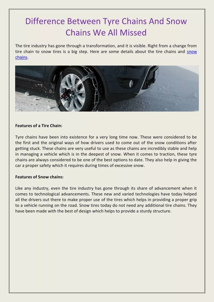 difference between tyre chains and snow chains
