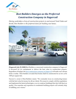 Best Builders Emerges as the Preferred Construction Company in Nagercoil