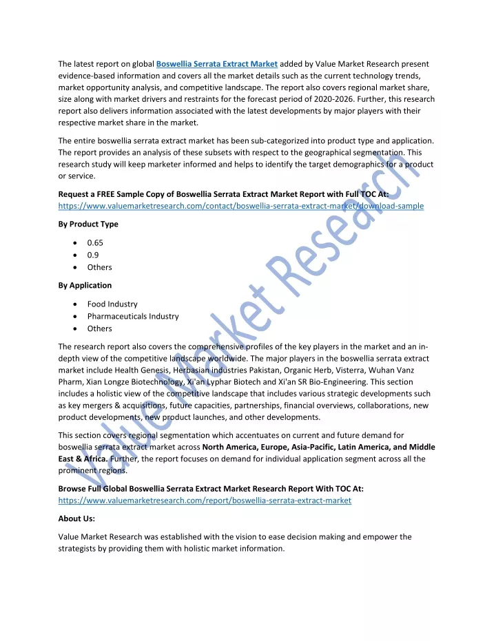 the latest report on global boswellia serrata