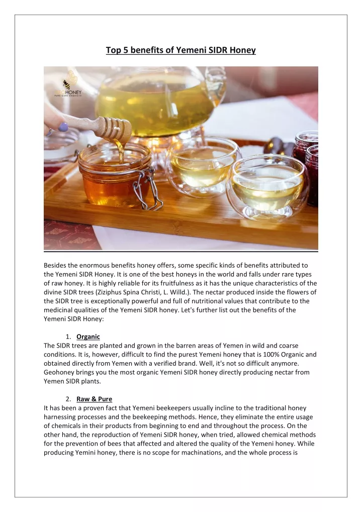 top 5 benefits of yemeni sidr honey
