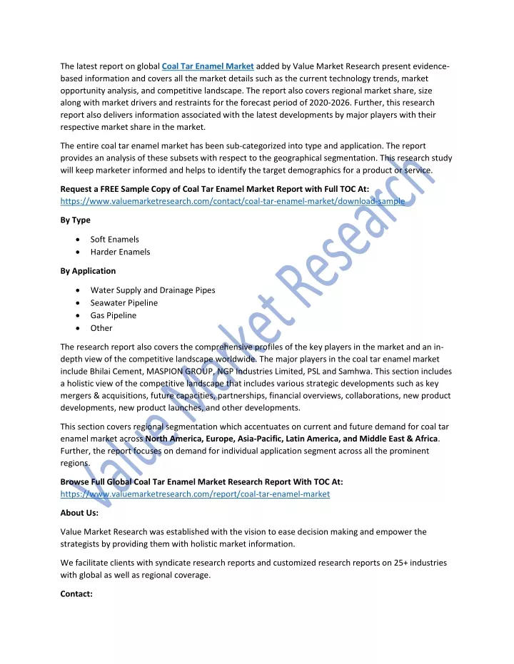 the latest report on global coal tar enamel