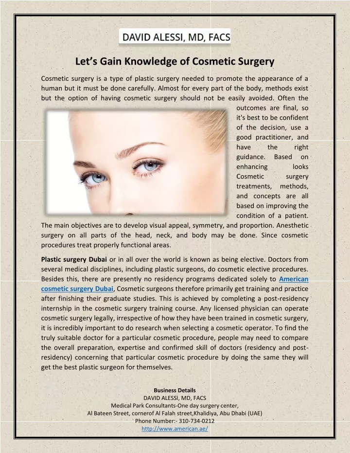 let s gain knowledge of cosmetic s urgery