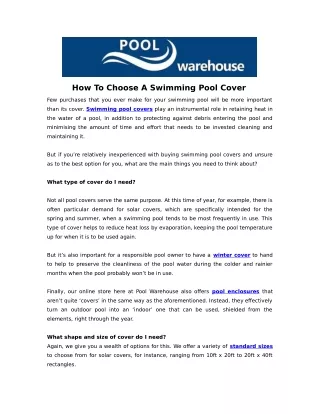 how to choose a swimming pool cover