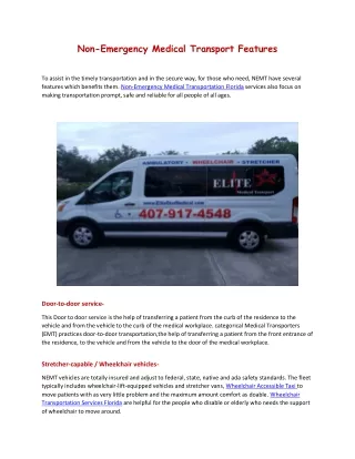 Non Emergency Medical Transport Features