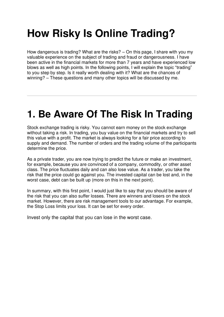 how risky is online trading