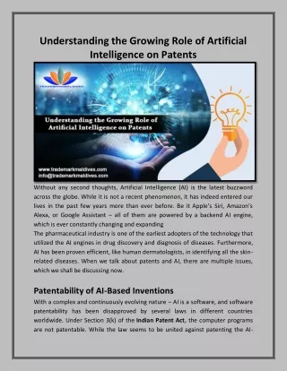Understanding the Growing Role of Artificial Intelligence on Patents