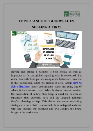 IMPORTANCE OF GOODWILL IN  SELLING A FIRM