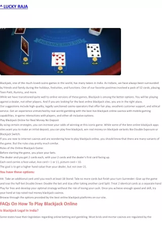 Guide To Play Live Blackjack In India