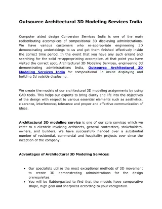 outsource architectural 3d modeling services india