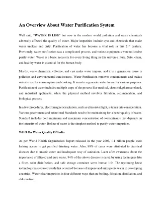 An Overview About Water Purification System