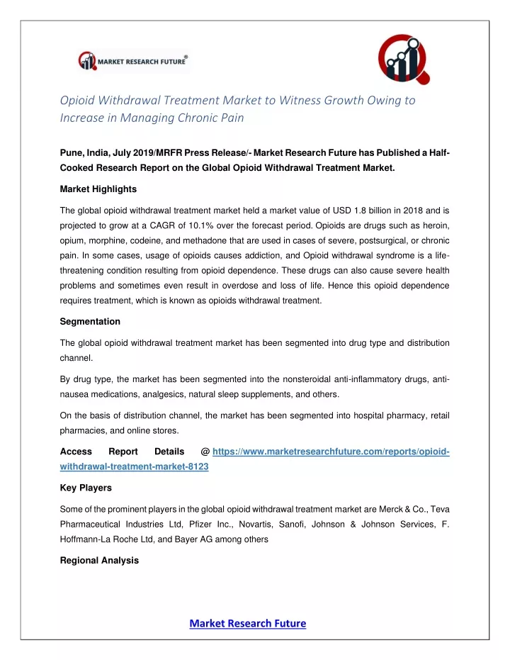 opioid withdrawal treatment market to witness