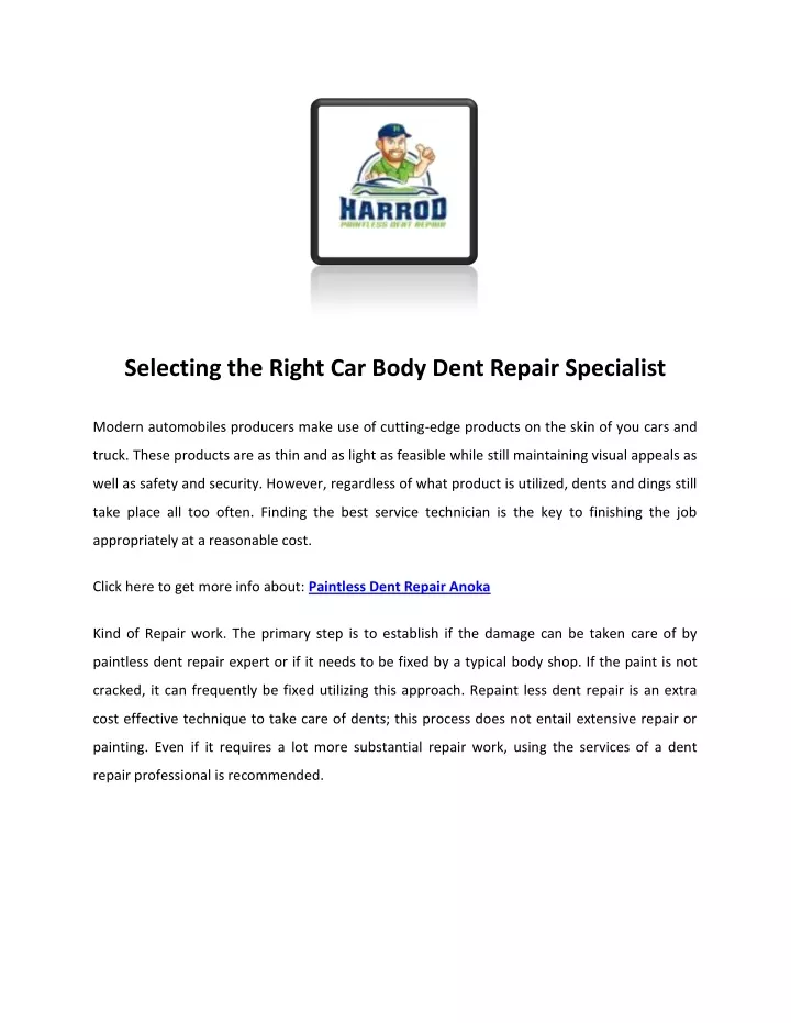 selecting the right car body dent repair