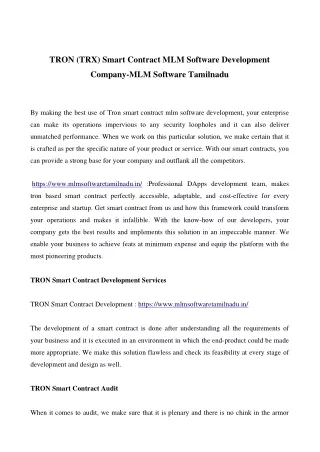 tron trx smart contract mlm software development