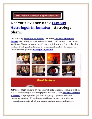 Get Your Ex Love Back Famous Astrologer in Jamaica – Astrologer Sham: