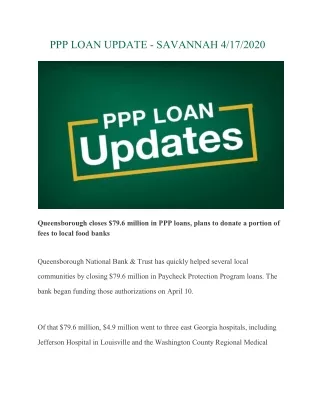 PPP Loan Update - Savannah 4/17/2020