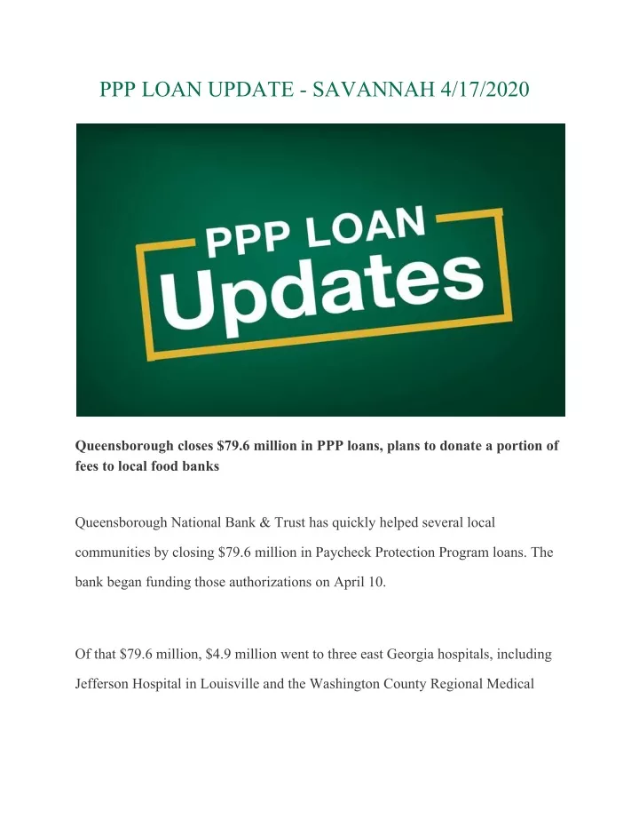 ppp loan update savannah 4 17 2020