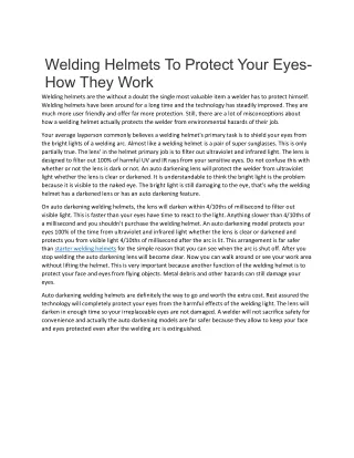 Welding Helmet to Protect Your eyes-How they Work