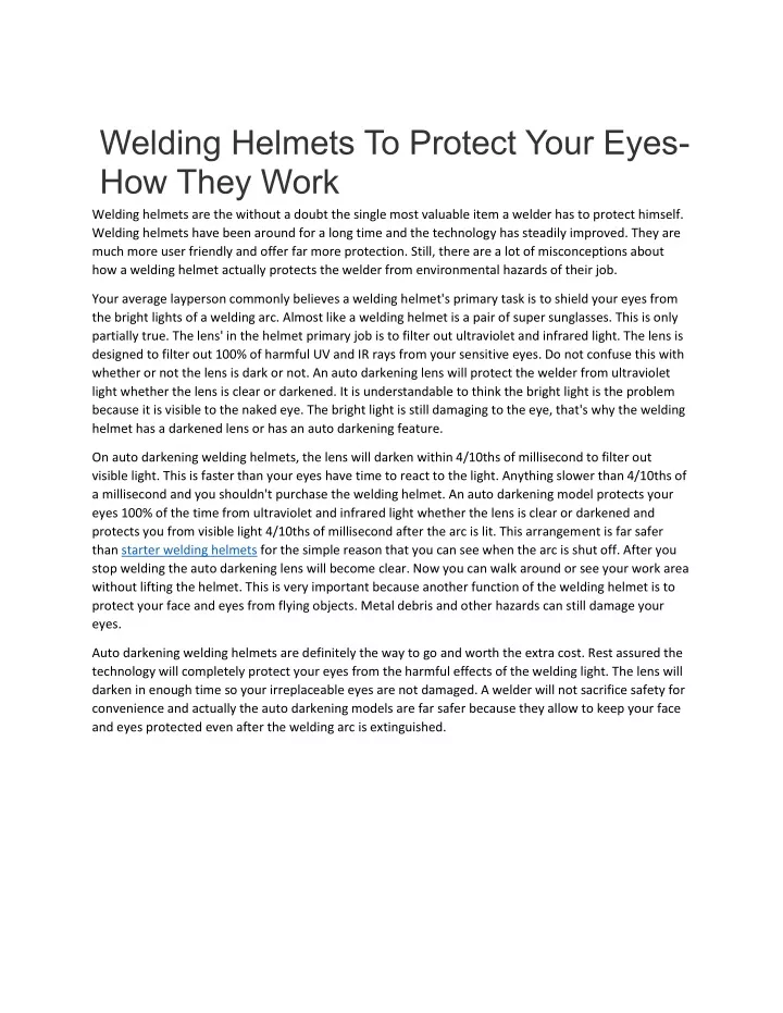 welding helmets to protect your eyes how they work