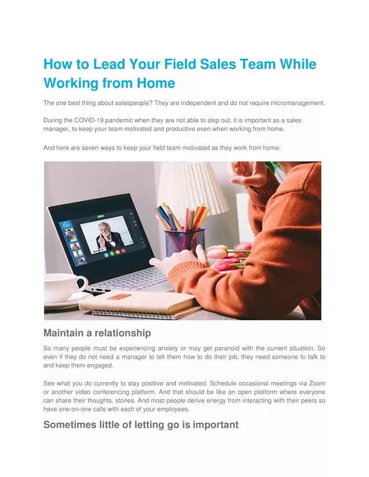 how to lead your field sales team while working from home