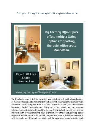 Post your listing for therapist office space Manhattan